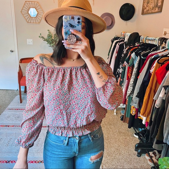 Collective Concepts Tops - Collective Concepts Floral Off Shoulder Crop Top